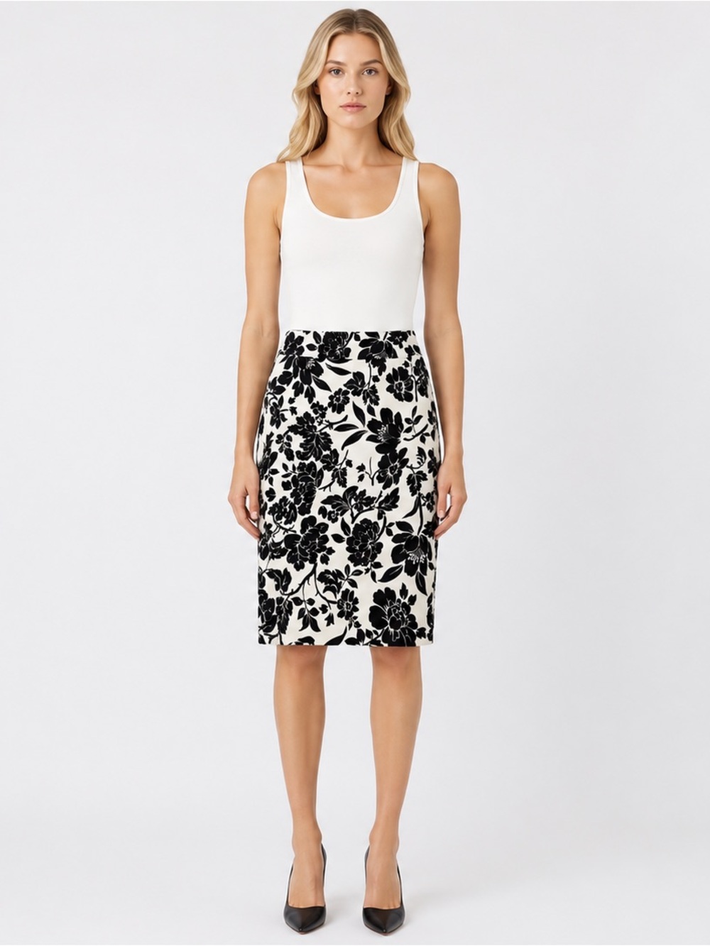 Review Australia Cascade Floral Velvet Flocked Pencil Skirt Size 8 US (12 AU)
